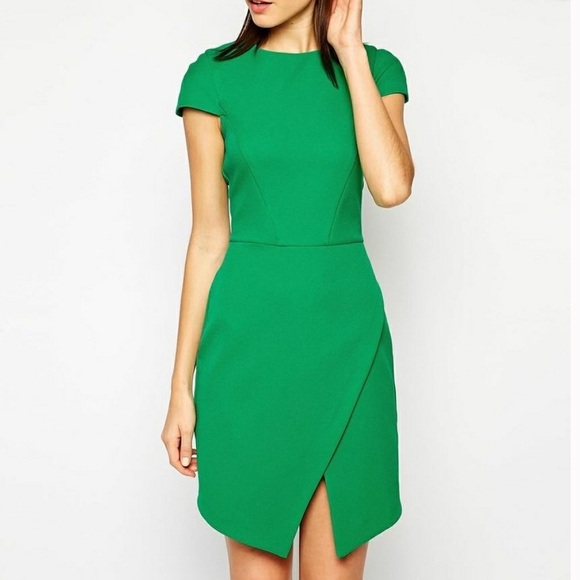 ASOS Sheath Dress Asymmetric Tulip Hem Green 💚 XS 2 - Picture 2 of 7